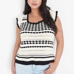 Ruffle-Sleeve Stitch Knit Pullover Sweater - NEW